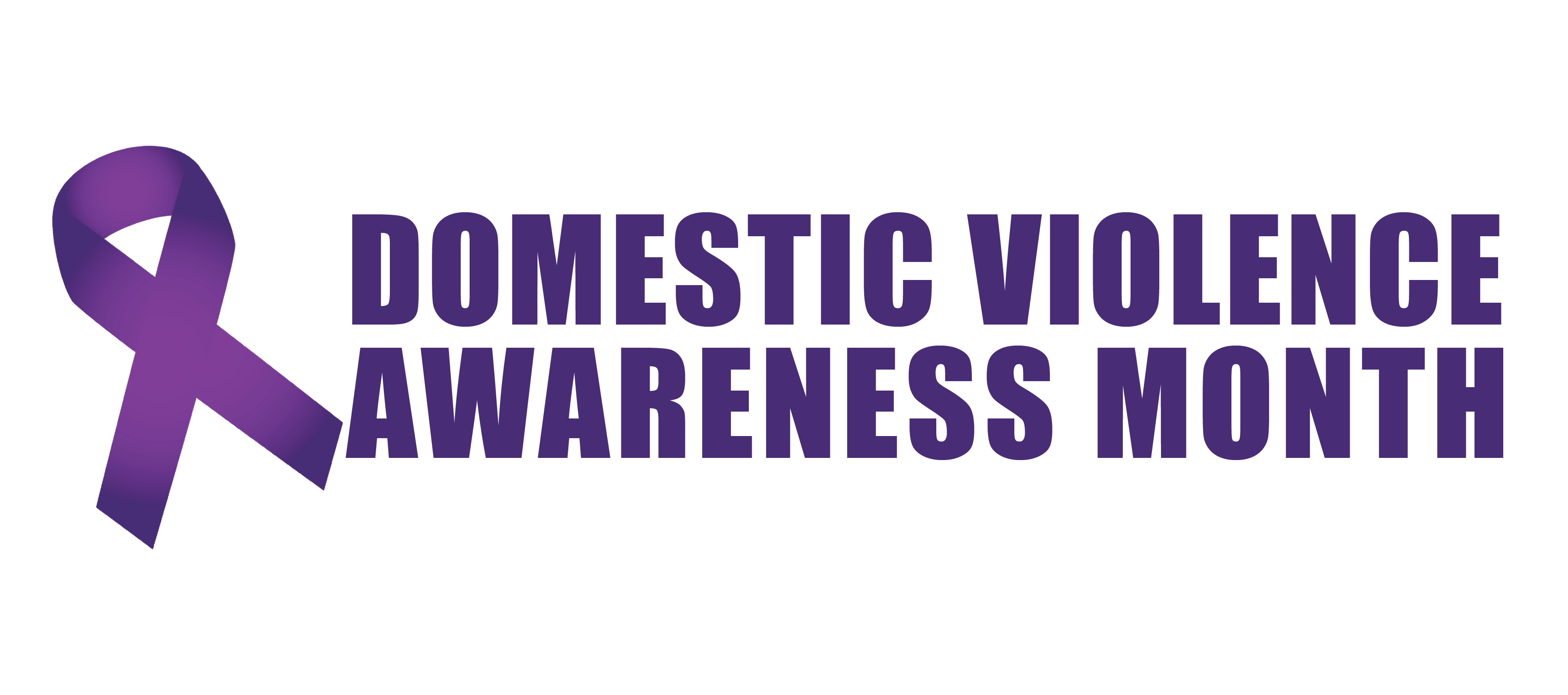 Words "Domestic Violence Awareness Month" and a purple ribbon