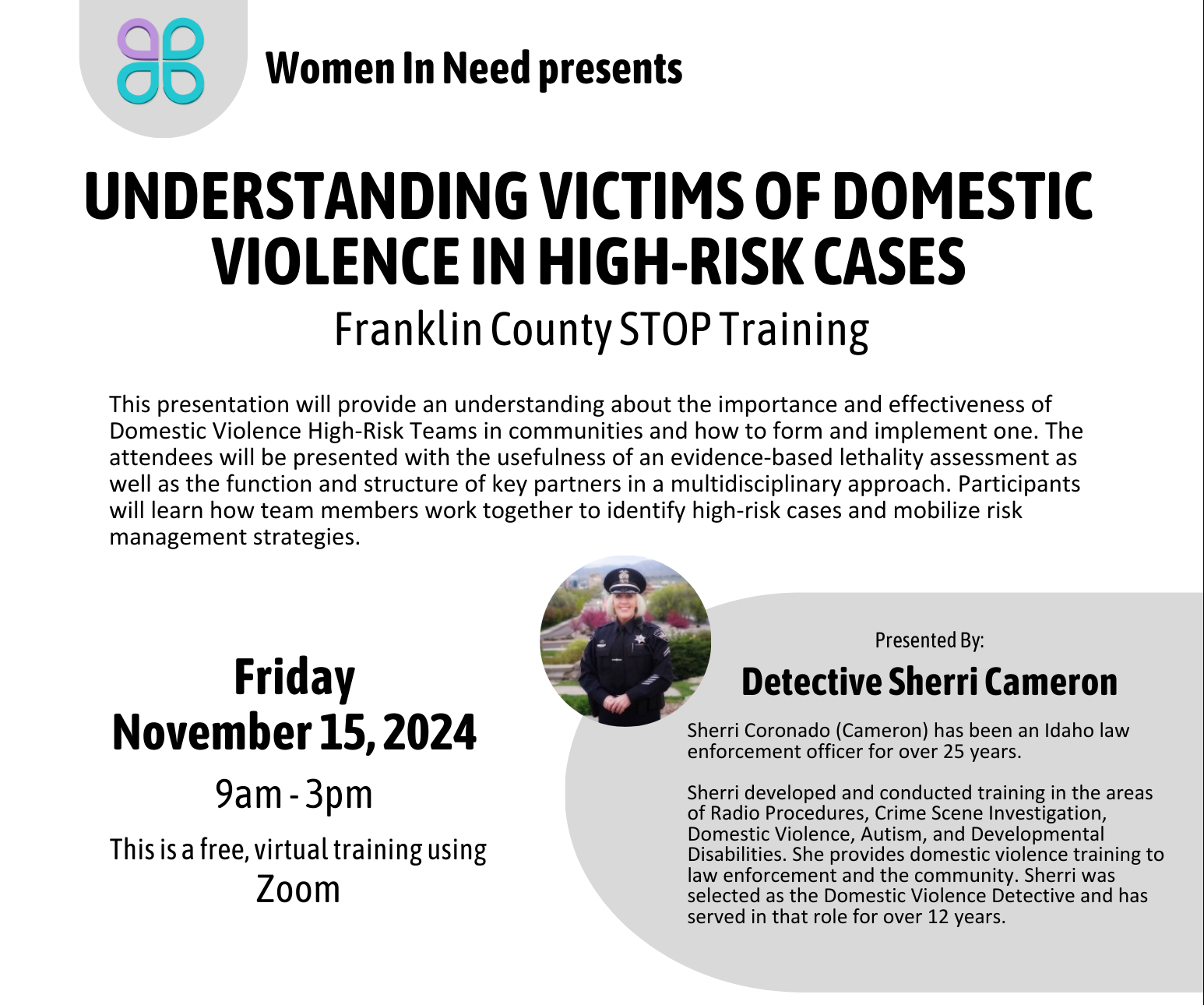 "Understanding Victims of Domestic Violence in High-Risk Cases" Training @ Zoom